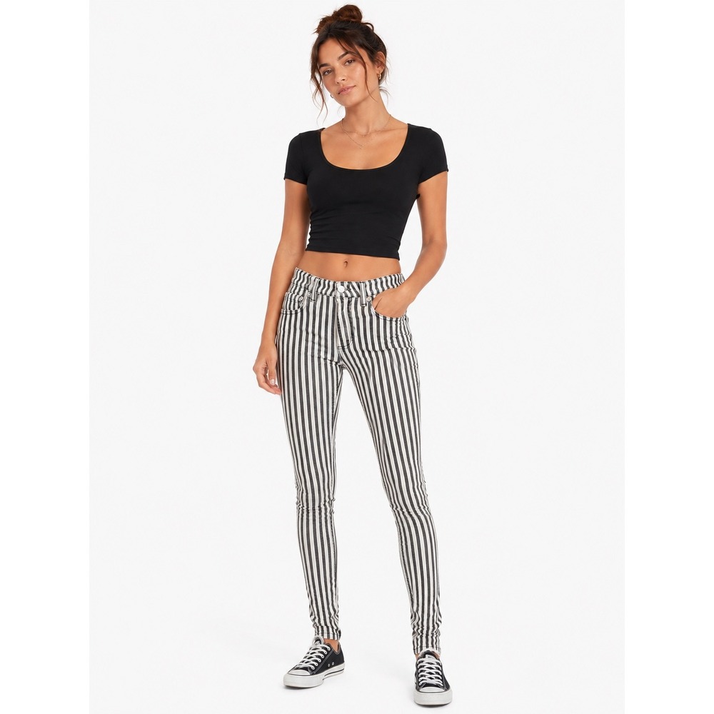 Tripp NYC Skinny Jeans Women 26 Black White Striped Punk Goth Beetlejuice Pants